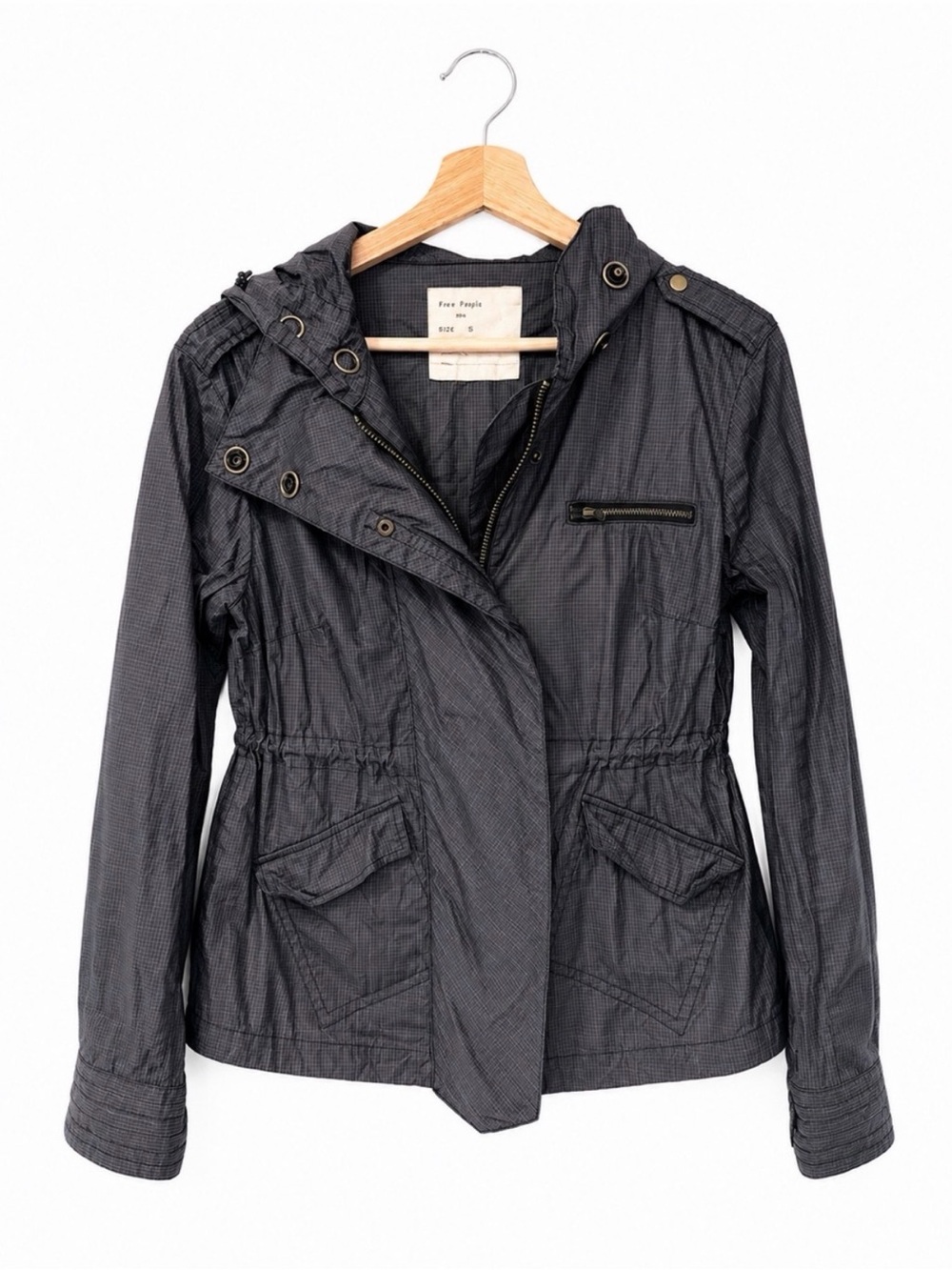 Free People Charcoal Gray Utility Jacket Windbreaker Rain Coat Hooded S NWOT